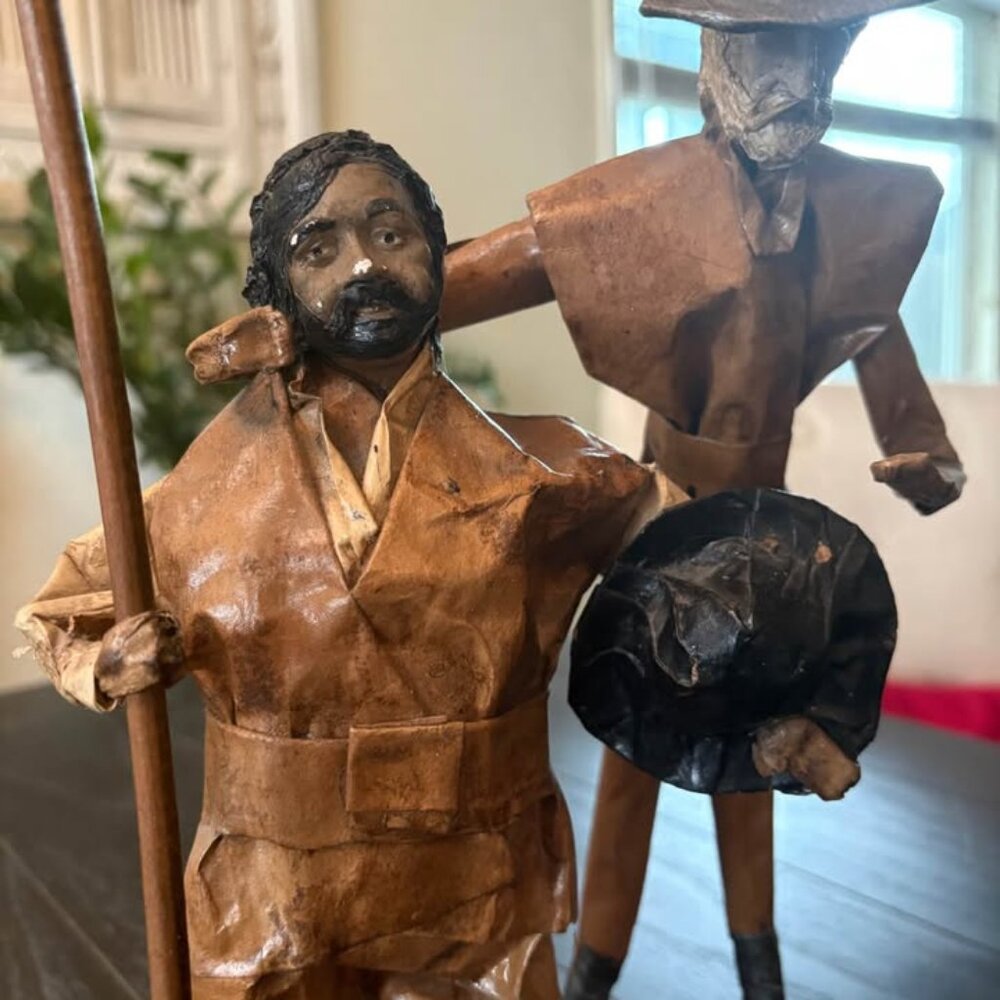 Paper mache folk art sculpture, Don Quixote and Sancho Panza